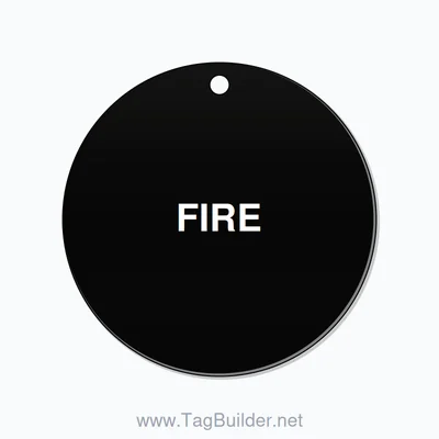 2 inch Circle Valve Tag – FIRE, Plastic, White On Black thumbnail