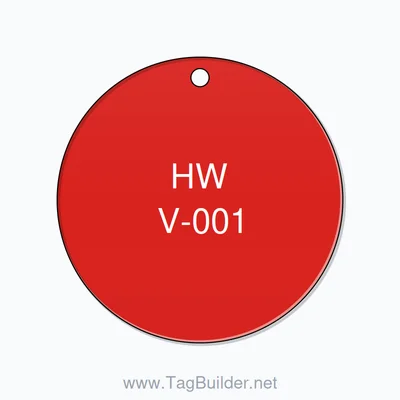 2 inch Circle Valve Tag – HW V-001, White on Red thumbnail