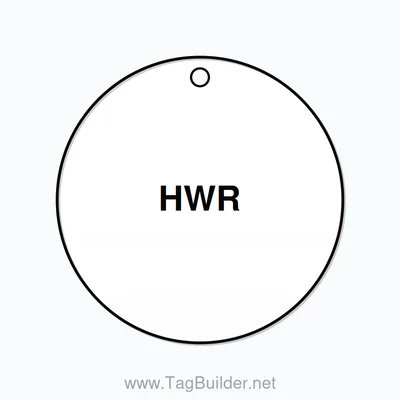 2 inch Circle Valve Tag – HWR, Plastic, Black On White thumbnail