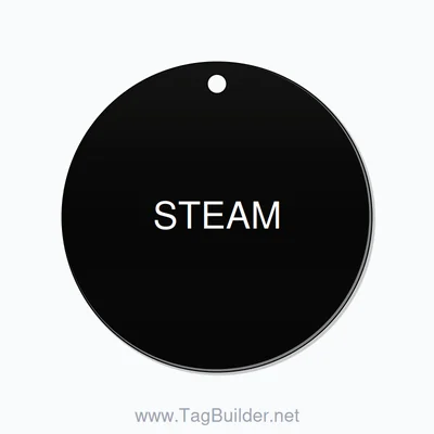 2 inch Circle Valve Tag – STEAM, Plastic, White on Black thumbnail