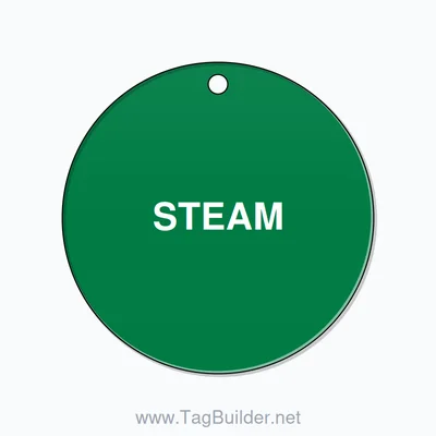 2 inch Circle Valve Tag – STEAM, Plastic, White On Green thumbnail