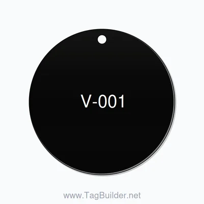 2 inch Circle Valve Tag – V-001, Plastic, White on Black thumbnail