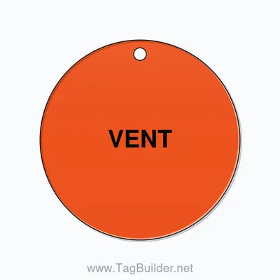 2 inch Circle Valve Tag – VENT, Plastic, Black On Orange thumbnail