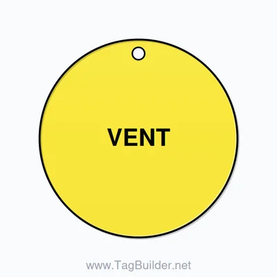 2 inch Circle Valve Tag – VENT, Plastic, Black On Yellow thumbnail