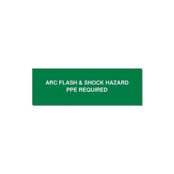 3.0x1.0" Arc Flash Safety Label - ARC FLASH & SHOCK HAZARD — 3x1" White on Green, Holes