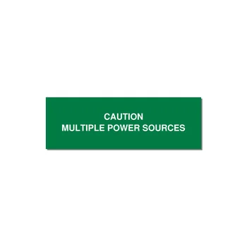 3.0x1.0" Caution Safety Label - CAUTION MULTIPLE POWER SO — 3x1" White on Green, Holes