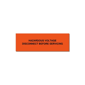 3.0x1.0" Disconnect Switch Label - HAZARDOUS VOLTAGE DISCONN — 3x1" Black on Orange, Holes