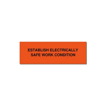 3.0x1.0" Electrical Safety Label - ESTABLISH ELECTRICALLY SA — 3x1" Black on Orange, Holes