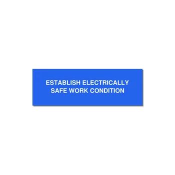 3.0x1.0" Electrical Safety Label - ESTABLISH ELECTRICALLY SA — 3x1" White on Blue, Holes
