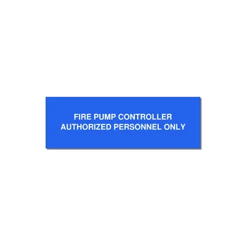 3.0x1.0" Fire Safety Label - FIRE PUMP CONTROLLER AUTH — 3x1" White on Blue, Adhesive