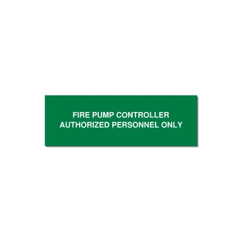 3.0x1.0" Fire Safety Label - FIRE PUMP CONTROLLER AUTH — 3x1" White on Green, Holes