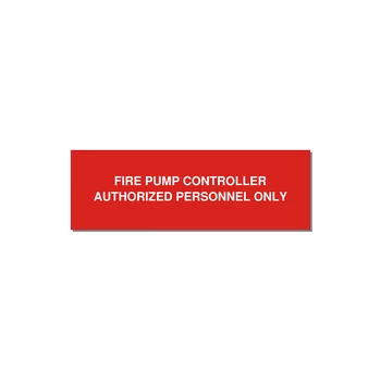 3.0x1.0" Fire Safety Label - FIRE PUMP CONTROLLER AUTH — 3x1" White on Red, Holes