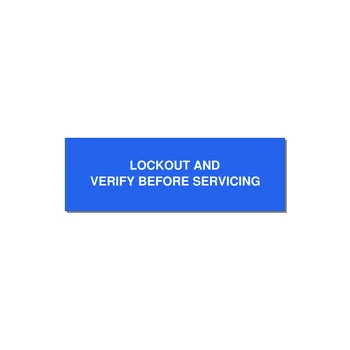 3.0x1.0" Lockout Tagout Label - LOCKOUT AND VERIFY BEFORE — 3x1" White on Blue, Holes