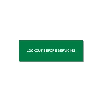 3.0x1.0" Lockout Tagout Label - LOCKOUT BEFORE SERVICING — 3x1" White on Green, Adhesive