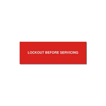 3.0x1.0" Lockout Tagout Label - LOCKOUT BEFORE SERVICING — 3x1" White on Red, Holes