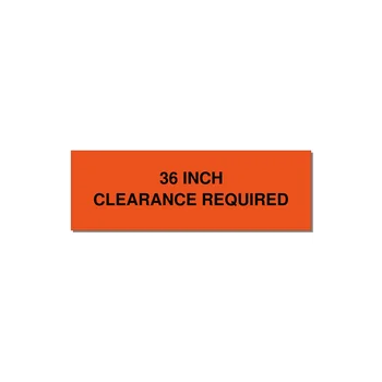 3.0x1.0" Safety Label - 36 INCH CLEARANCE REQUIRE — 3x1" Black on Orange, Holes