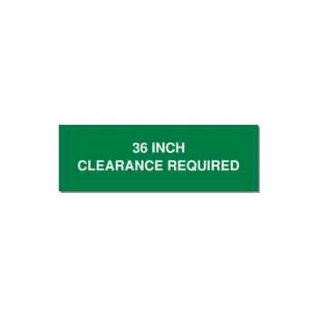 3.0x1.0" Safety Label - 36 INCH CLEARANCE REQUIRE — 3x1" White on Green, Holes