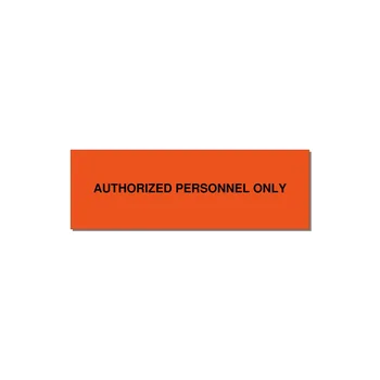 3.0x1.0" Safety Label - AUTHORIZED PERSONNEL ONLY — 3x1" Black on Orange, Holes