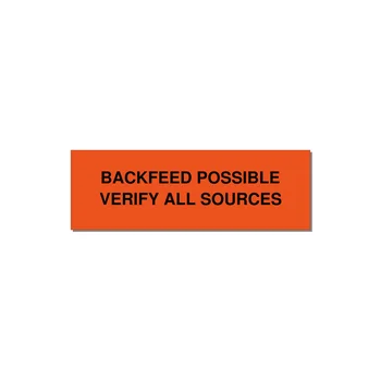 3.0x1.0" Safety Label - BACKFEED POSSIBLE VERIFY — 3x1" Black on Orange, Adhesive
