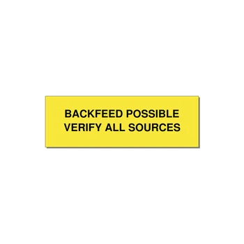 3.0x1.0" Safety Label - BACKFEED POSSIBLE VERIFY — 3x1" Black on Yellow, Holes
