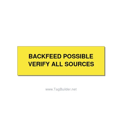 3.0x1.0" Safety Label - BACKFEED POSSIBLE VERIFY , Black/Yellow, Holes thumbnail