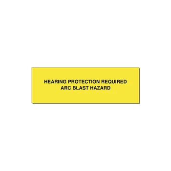 3.0x1.0" Safety Label - HEARING PROTECTION REQUIR — 3x1" Black on Yellow, Holes