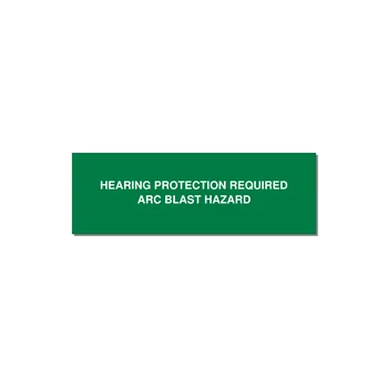 3.0x1.0" Safety Label - HEARING PROTECTION REQUIR — 3x1" White on Green, Adhesive