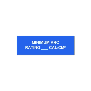 3.0x1.0" Safety Label - MINIMUM ARC RATING ___ CA — 3x1" White on Blue, Holes