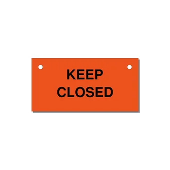 3.0x1.5" Safety Label - KEEP CLOSED — 3x1.5" Black on Orange, Holes