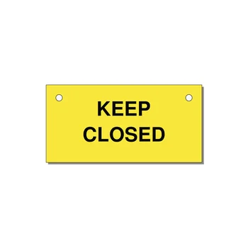 3.0x1.5" Safety Label - KEEP CLOSED — 3x1.5" Black on Yellow, Holes