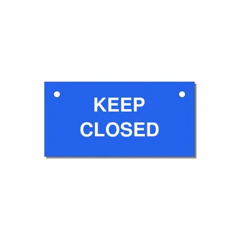 3.0x1.5" Safety Label - KEEP CLOSED — 3x1.5" White on Blue, Holes