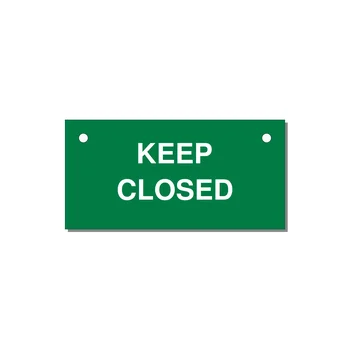 3.0x1.5" Safety Label - KEEP CLOSED — 3x1.5" White on Green, Holes