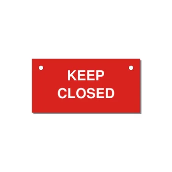 3.0x1.5" Safety Label - KEEP CLOSED — 3x1.5" White on Red, Holes