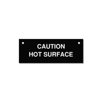 4.0x1.5" Caution Safety Label - CAUTION HOT SURFACE — 4x1.5" White on Black, Holes