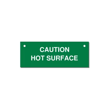 4.0x1.5" Caution Safety Label - CAUTION HOT SURFACE — 4x1.5" White on Green, Holes