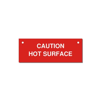 4.0x1.5" Caution Safety Label - CAUTION HOT SURFACE — 4x1.5" White on Red, Holes