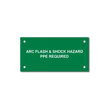 4.0x2.0" Arc Flash Safety Label - ARC FLASH & SHOCK HAZARD — 4x2" White on Green, Holes