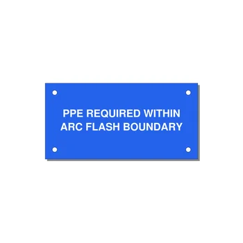 4.0x2.0" Arc Flash Safety Label - PPE REQUI — 4x2" White on Blue, Holes
