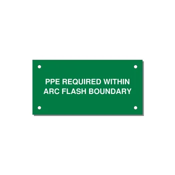 4.0x2.0" Arc Flash Safety Label - PPE REQUI — 4x2" White on Green, Holes