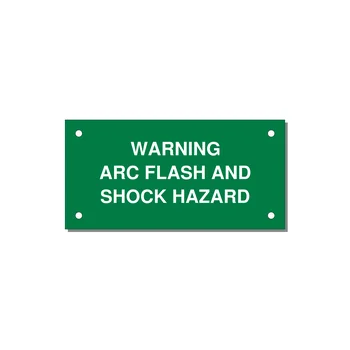 4.0x2.0" Arc Flash Safety Label - WARNING ARC FLASH AND SHO — 4x2" White on Green, Holes