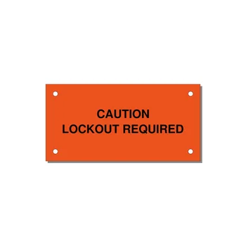 4.0x2.0" Caution Safety Label - CAUTION LOCKOUT REQUIRED — 4x2" Black on Orange, Holes