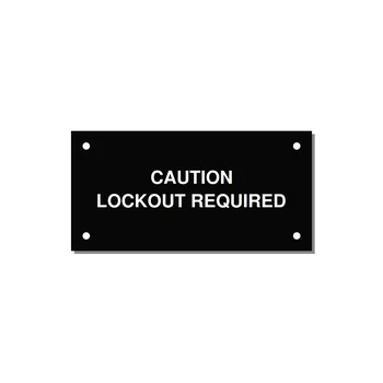 4.0x2.0" Caution Safety Label - CAUTION LOCKOUT REQUIRED — 4x2" White on Black, Holes