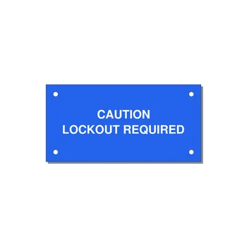 4.0x2.0" Caution Safety Label - CAUTION LOCKOUT REQUIRED — 4x2" White on Blue, Holes