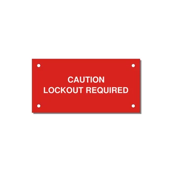 4.0x2.0" Caution Safety Label - CAUTION LOCKOUT REQUIRED — 4x2" White on Red, Holes