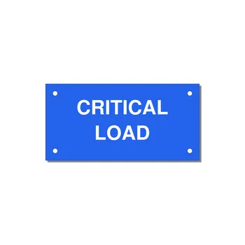 4.0x2.0" Critical Equipment Label - CRITICAL LOAD — 4x2" White on Blue, Holes