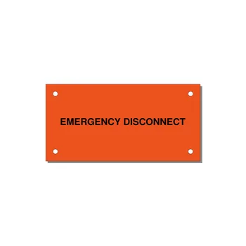 4.0x2.0" Disconnect Switch Label - EMERGENCY DISCONNECT — 4x2" Black on Orange, Holes