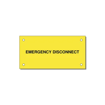 4.0x2.0" Disconnect Switch Label - EMERGENCY DISCONNECT — 4x2" Black on Yellow, Holes