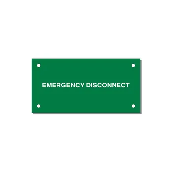 4.0x2.0" Disconnect Switch Label - EMERGENCY DISCONNECT — 4x2" White on Green, Holes