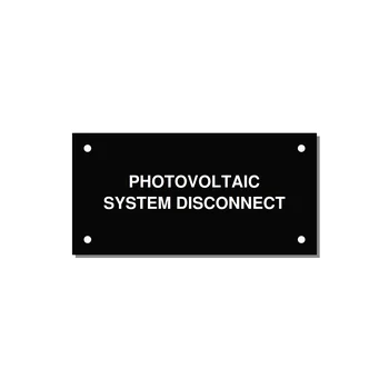 4.0x2.0" Disconnect Switch Label - PHOTOVOLTAIC SYSTEM DISCO — 4x2" White on Black, Holes