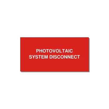 4.0x2.0" Disconnect Switch Label - PHOTOVOLTAIC SYSTEM DISCO — 4x2" White on Red, Adhesive